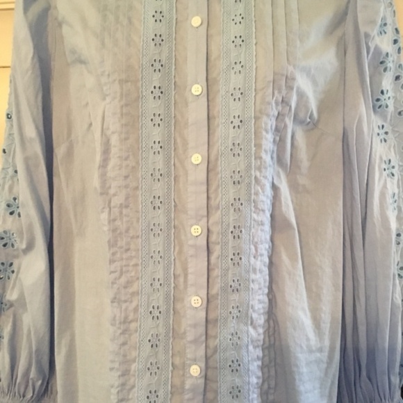 J Crew Women’s Blue Eyelite Long Sleeve Blouse Sz Small $118 - Picture 4 of 10